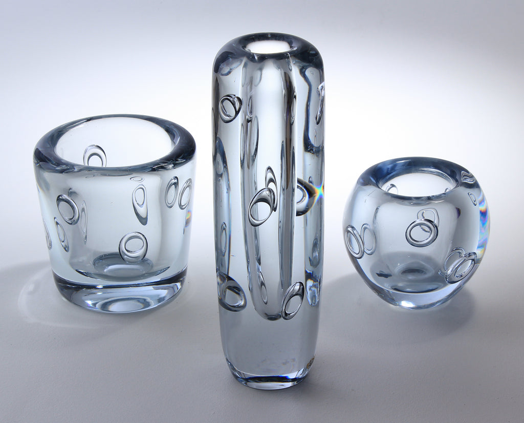 3 vases in crystal Asta Strömberg Strömbergshyttan Sweden 1960 - 69 G0